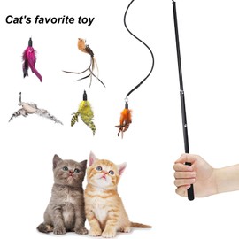 COSMICROWAVE Cat Toys Feathers Wand, Feather Cat Toys for Indoor Cats Retractable Cat Wand, Cat Feather Toys Interactive Retractable Cat Teaser Wand with Bells for Cats Kittens