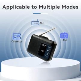 Retekess TR606 Tape Recorder Cassette Player, AM FM Cassette Players, Supports Voice/AUX Line in Record, Powered by DC or AA Battery (Black)