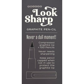 SNIFTY Look Sharp Always Sharp Pen•cil - Compressed graphite tip equals 100 pencils - Gray metal barrel + cap + eraser