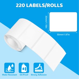 3 Rolls Thermal Label Tape Label Print Stickers 1.96'' x 1.18''(50x30mm) Waterproof Self-Adhesive Labels Tapes for Printers 220 Labels Per Roll (White, 1.96'' x 1.18'')