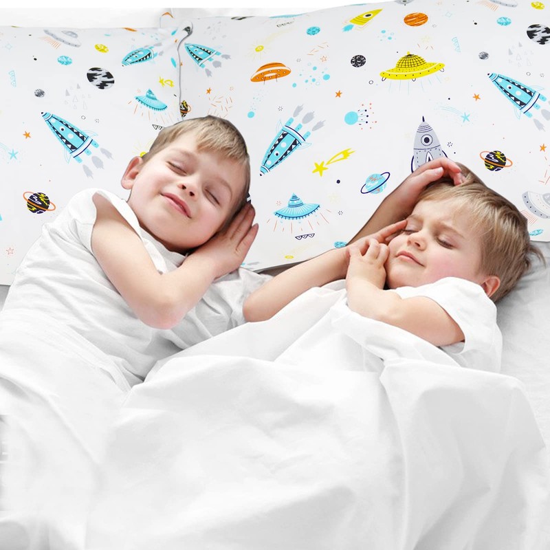 Space Galaxy Kids Pillowcases, 2 Pack Cotton Breathable Toddler Pillow