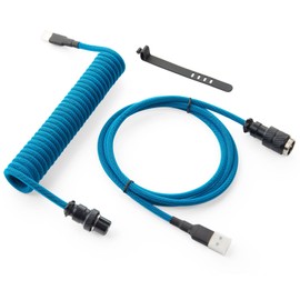 GUNMJO Pro Custom Coiled USB C Cable for Gaming Keyboard, Double-Sleeved Mechanical Keyboard Cable with Detachable Metal Aviator, 1.5M USB-C to USB-A, Blue Color