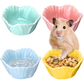 LemonRoad 4 Pack Small Ceramic Pet Hamster Bowl, Dwarf Hamster Food Dish Flower Water Bowl Small Animal Feeder for Parrots Gerbil Rat Mice Guinea Pig Easy to Clean Anti Flipping Pink Yellow Blue Green