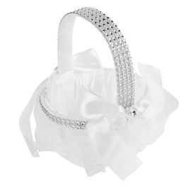 LIFKOME White Wedding Girl Basket With Satin Bow Storage Basket Wedding Ceremony Decorative Basket For Girl Wedding Registry Keepsakes