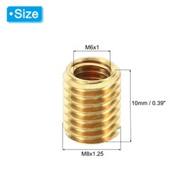 PATIKIL Brass Threaded Repair Insert Nut, 10 Pcs M8x1.25 Male to M6x1 Female Thread Sleeve Inserts Reducing Nut Adapter Reducer Screw Sleeves 10mm