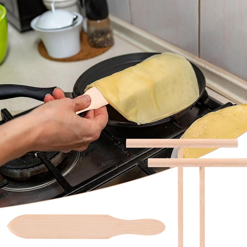 Mayoii 3pcs Crepe Spreader Set Beech Hard Durable Crepe Maker
