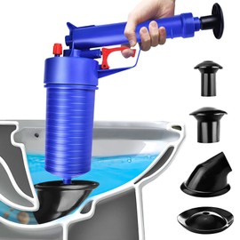 Toilet Plunger Set, Drain Clog Remover with 4 Sized Suckers, High Pressure Air Drain Blaster Gun, Tub Drain Cleaner Opener, Sink Plunger for Bathroom, Kitchen, Toilet, Floor Drain, Clogged Pipe Blue