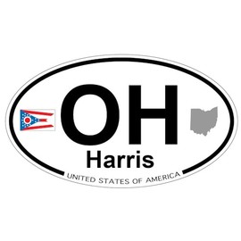 US Decal, Inc. Harris, Ohio Oval Sticker with State Flag