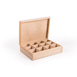 BAS Tea Box Made of Natural Pine Wood Tea Box with 12 Compartments and Lid Tea Organiser Perfect for Decoupage Storage for Tea
