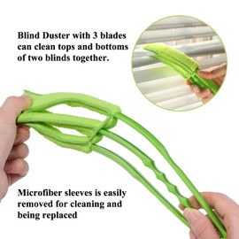 Hiware Window Blind Duster Brush with 5 Microfiber Sleeves - Blind Cleaning Tools for Window Shutters Blind Air Conditioner Jalousie Dust - Green