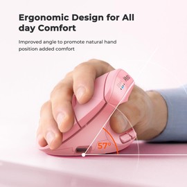 Ergonomic Vertical Mouse, Wireless Bluetooth Mouse - Pink