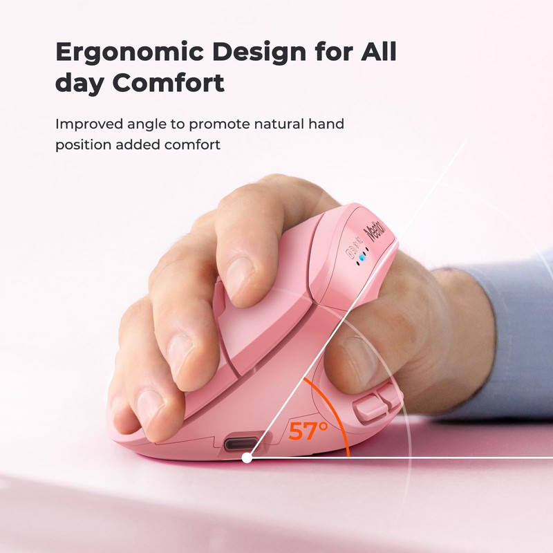 Ergonomic Vertical Mouse, Wireless Bluetooth Mouse - Pink