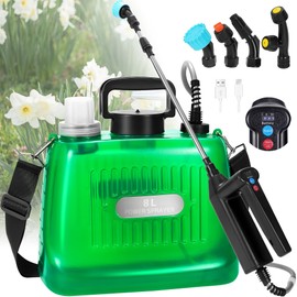 Electric Garden Sprayer, Upgraded 2 Gallon Battery Powered Sprayer with 3 Adjustable Speed, Battery Indicator, 4 Mist Nozzles, 32" Retractable Wand, USB Rechargeable Weed Sprayer for Lawn Garden Yard