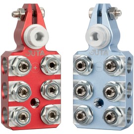 JUTA Battery Terminal Connectors, Colored Anode Top Post, Positive (Red) Negative (Blue), SAE/DIN/EN Tapered, 12-Way Terminal Clamps, 8AWG to 4/0 AWG