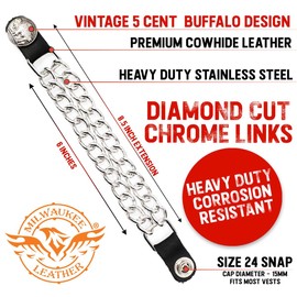 Milwaukee Leather 5 Cent Buffalo Medallion Vest Extender - Double Chrome Chains Genuine Leather 8.5" Extension 4-PCS MLA6043SET - 6 Inch