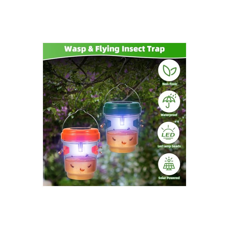 Solar Wasp Trap with LED Light - 2026 Upgraded Reusable