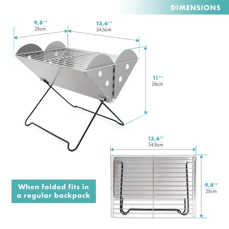 Vaygway Flatpack Portable Foldable Stainless Steel Grill and Fire Pit-