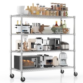 Homdox Heavy Duty Metal Shelves for Storage, 4 Tier Storage Racks and Shelving, Commercial Adjustable Wire Shelving Unit on Wheels, Garage Rack Pantry Shelves Kitchen Shelving, 18"x48"x72", Chrome