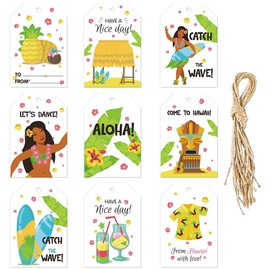 Aloha Thank You Tags 18 PCS, Hawaii Gift Tags with String,9 Designs Summer Kraft Paper Price Tags Gift Labels for Summer Hawaii Aloha Beach Tropic Theme Party Gifts Wrapping Decor