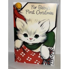 Baby’s First Christmas 3.5 X 5” Unused VINTAGE STYLE Greeting Card Cat Kitten