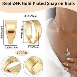 Beebeecraft 1 Box 100Pcs Real 24K Gold Plated Pinch Bail Connector Snap on Bails Dangle Pinch Clip Bail Clasp Pendant Pinch Bails Connector for Jewelry Making Necklaces Charms Supplies DIY Crafts
