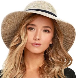 PKDEF Sombrero para Sol Mujer, Sombrero de Paja de ala Ancha Plegable, Sombrero de Paja Suave Enrollable UPF Ajustable para Verano, Viajes al Aire Libre, Playa, protección Solar