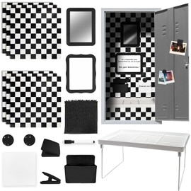 COARVXA 17Pcs Locker Set with Magnetic Accessories, Whiteboard, Shelf, Mirror, Rug & More for School Lockers，Checker Style (Black Checker)
