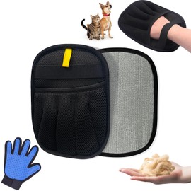 KVEXLIM 2-Piece Pet Hair Removal & Grooming Kit: Static Hair Remover Glove for Furniture, Carpet, Couch + Gentle Pet Grooming Glove for Cats & Dogs