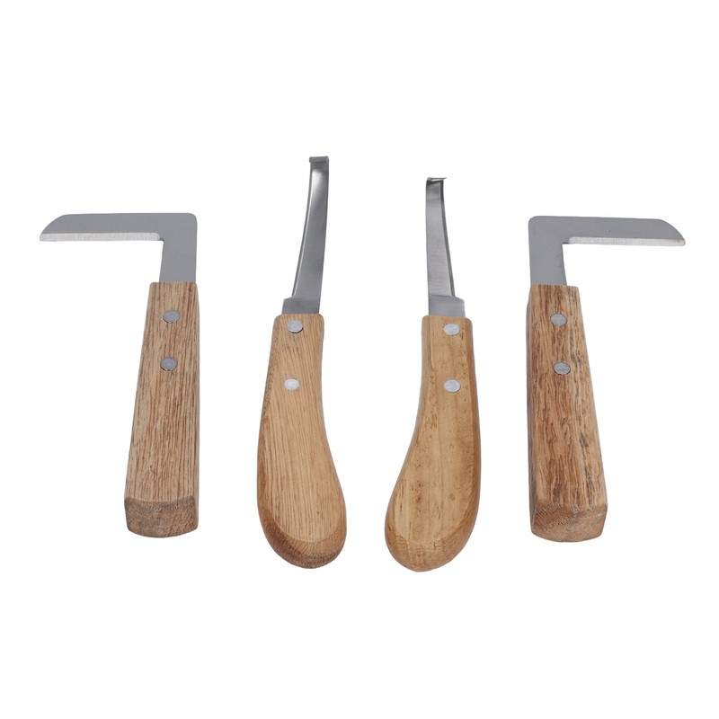 4pcs Hoof Knife Carbon Steel Wooden Handle Left and Right