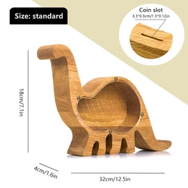 Dinosaur Piggy Bank for Kids Boy, Creative Wooden Animal Shape Piggy Bank with Organic Glass, Meaningful Great Gift Keepsake for Kids Adult