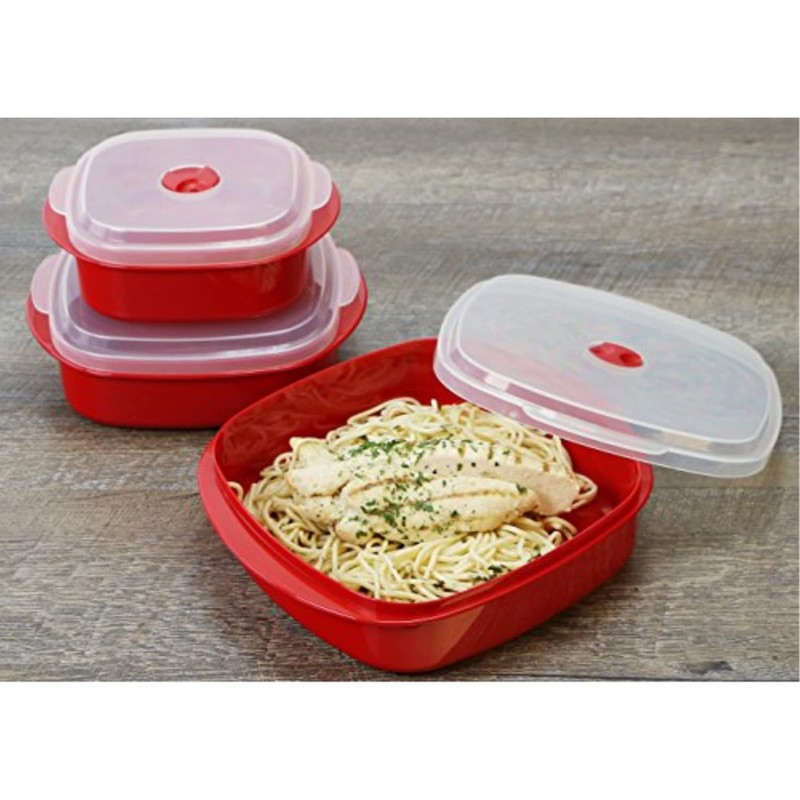 Reston Lloyd Nesting Microwave Containers, Set of 3, Adjustable Steam