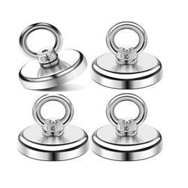 Fhintory Neodymium Fishing Magnets Strong Kit 143lb, 4 Pack Combination Tension Fishing Magnets Strong Heavy Duty 42mm, Extra Strong Magnet with Eye Bolts for Hanging, Salvage