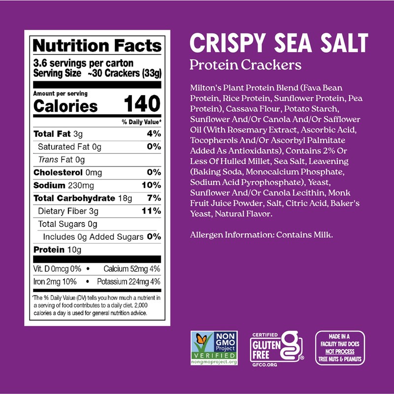 Milton's Protein Crackers, Crispy Sea Salt - 10g of Plant-Based