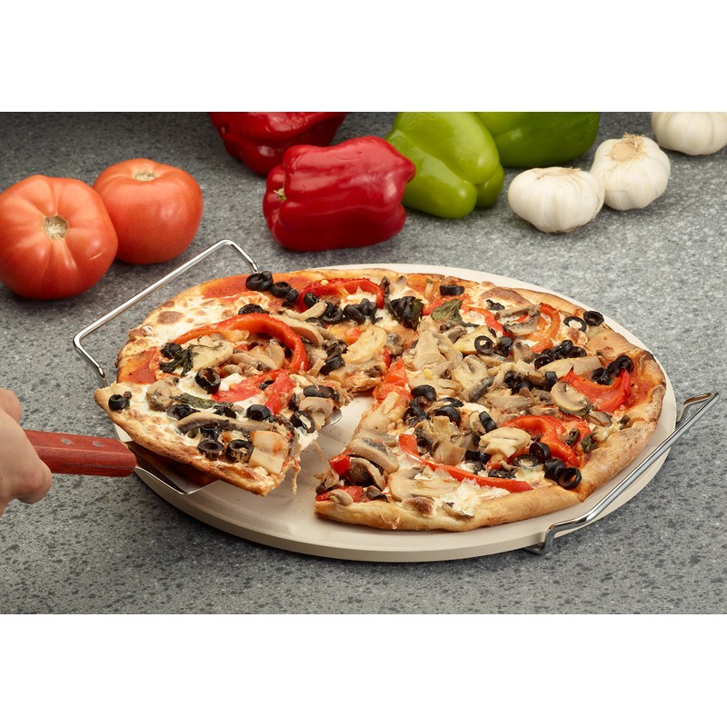 Fante's HIC Pizza Baking Stone with Serving Rack, Natural Ceramic