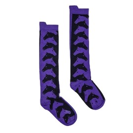 Forza Cavallo Premium Quality High Knee Horse Pattern Women's And Youth Equestrian Socks | One Size, Purple & Black
