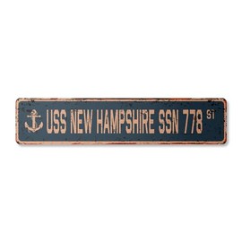 USS New Hampshire SSN 778 Vintage Aluminum Street Sign us Navy Ship Veteran Sailor Rustic Metal tin Gift | Indoor/Outdoor | 30" Wide