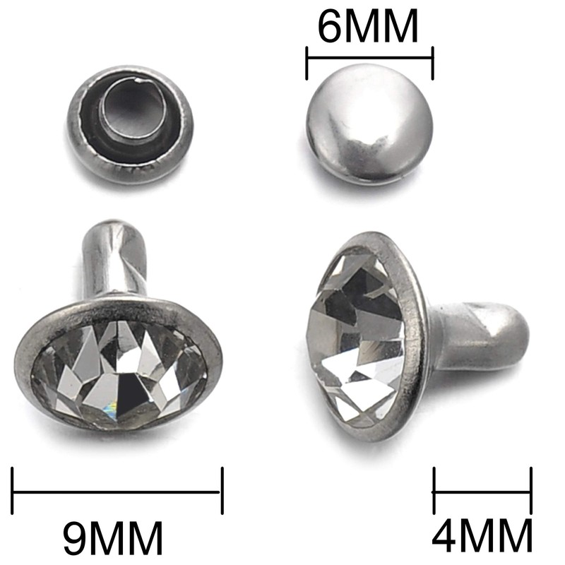 200 Sets Cz White Clear Crystal Rivets Rapid Rhinestone Silver