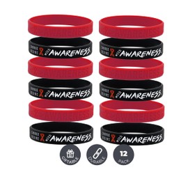 Inkstone (12-pack) Red Awareness Ribbon Silicone Wristbands - Wholesale Pack of 1 Dozen Support Bracelets for Unisex Adults…