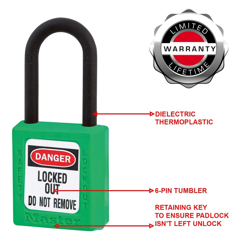 Master Lock 406GRN Dielectric Thermoplastic Safety Padlock for Electrical Installation,