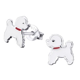 White Dog Poodle Earrings 925 Sterling Silver