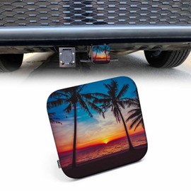 Beabes Tropical Beach 2" Hitch Cover Paradise Ocean Sea Palm Trees Sunset Hitch Tube Covers Keep Trailer Hitch Receiver Tube Clean and Protected for Sedans Tractors Trucks Cars