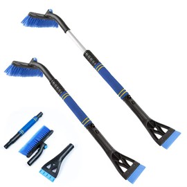 Abiemuce Car Ice Scraper with Broom 3-in-1 Car Ice Scraper, 360° Rotating Snow Brush, Removable Ice Scraper, Extendable Snow Scraper and Brush, with Foam Handle, for Car, Truck, SUV - Blue