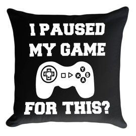 CarOptics Funny Gaming Throw Pillow Cover- I Paused My Game for This- Gamer Gifts for Teenage Boys, Kids Boys Gaming Room Decor, 18 × 18 Inch