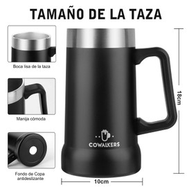 Conjunto de 2 Tarros Cerveceros de Acero Inoxidable de Doble Pared Térmica 730 ml,Vasos Térmicos para Bebidas Frías y Calientes - Ideal para Cerveza, Café y Regalos para Papá (Negro)