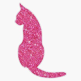 Pink Glitter Cat Silhouette Stickers - Printed Image Waterproof Vinyl Window Bumper Sticker Decal 5"