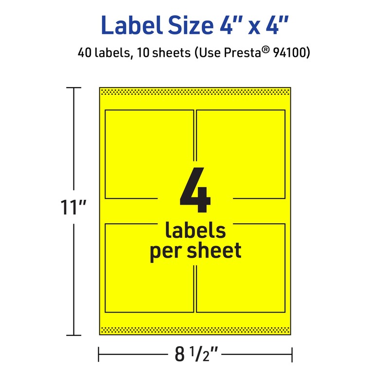 Avery Printable Square Labels with Sure Feed Technology, 4" x