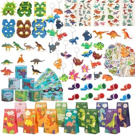 146PCS Recuerdos Fiestas de Pascua para Niños de Dinosaurios, Incluyendo Bolsas de Papel, Mascarillas de Fieltro, Llaveros, Adecuados para Niños, Regalos para Fiestas,Pascua de Resurrección