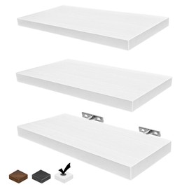 Floating Shelves Set of 3, Wall Mounted Rustic Wood Shelf for Wall Decor, Wall Shelves for Bathroom Storage, Bedroom Living Room Kitchen, Hanging Shelf Set 16", White