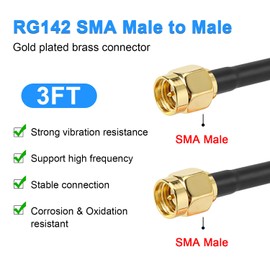 MOOKEERF RG142 SMA Male to SMA Male Coaxial Cable 3FT 50 ohm Ultra Low Loss Antenna Extension for 3G/4G/5G/LTE Network Equipment, GPS, RF Radio