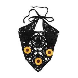 SHENHE Women's Crochet Head Scarf Knitted Tie Hair Bandana Headband Head Kerchief Floral Black One-Size